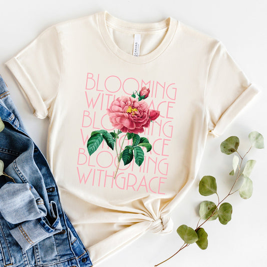 Blooming With Grace Flower |Short Sleeve Crew Neck