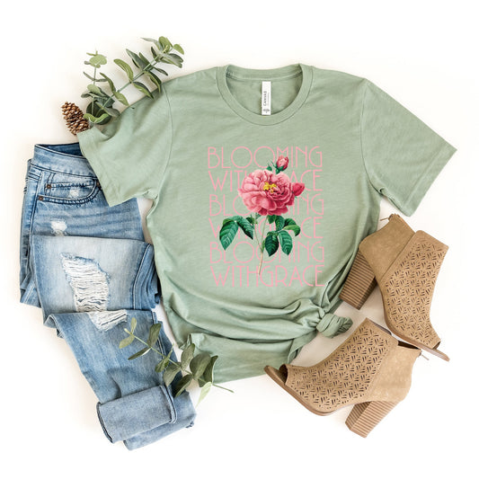 Blooming With Grace Flower |Short Sleeve Crew Neck
