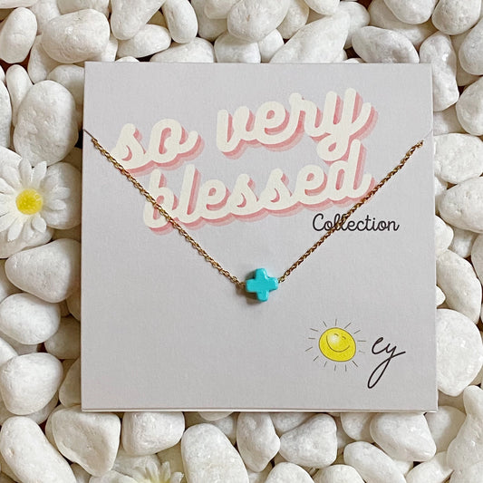 So Very Blessed Cross Necklace - Blue