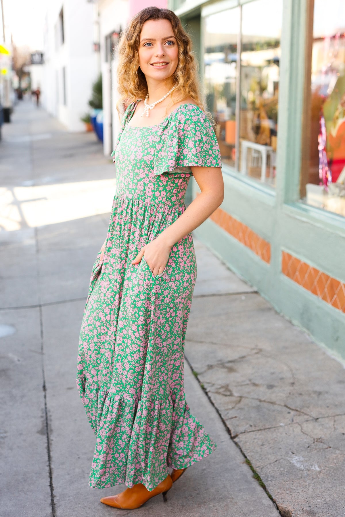 Perfectly You Green Ditzy Floral Fit & Flare Maxi Dress