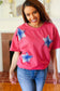 Patriotic Red Fench Terry Plaid Star Patch Top