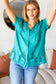 Teal Cotton Embroidered Button Down Cotton Top