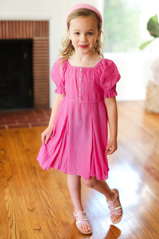 Youth Adorable Dark Rose Button Square Neck Ruche Dress