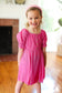 Youth Adorable Dark Rose Button Square Neck Ruche Dress
