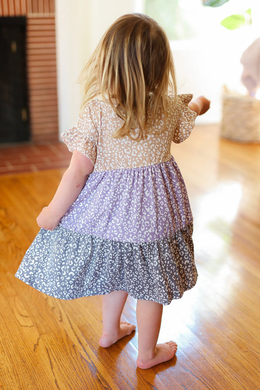 Youth Twirl Me Taupe & Lilac Tiered Babydoll Dress