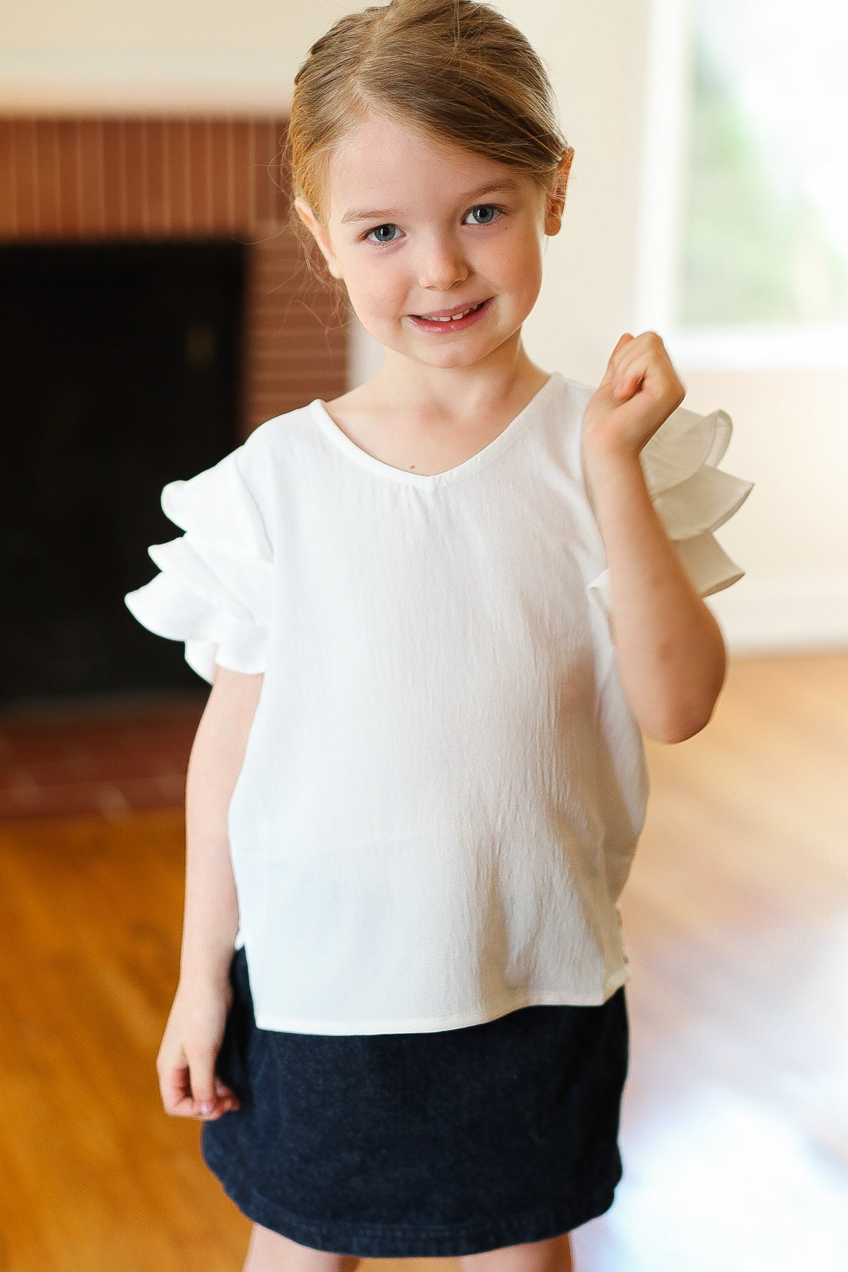 Lovable Linen Feel V Neck Ruffle Sleeve Top