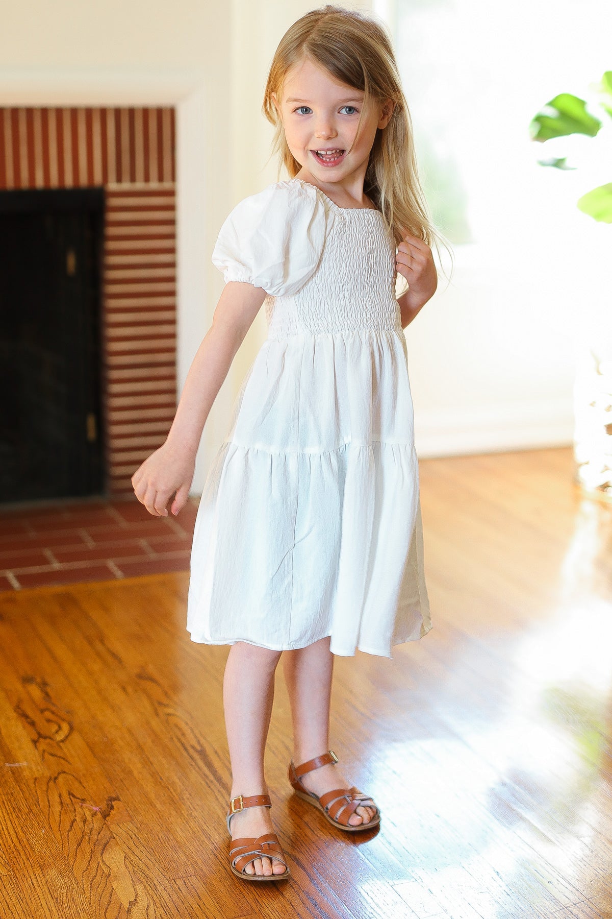 Youth Enchanting Ivory Smocked Bubble Sleeve Tiered Dress