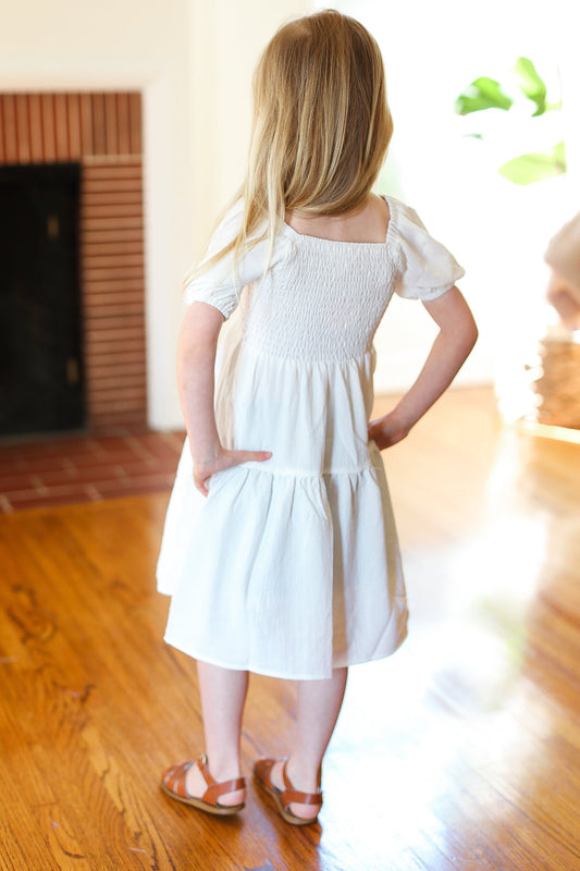 Youth Enchanting Ivory Smocked Bubble Sleeve Tiered Dress