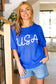 USA Blue Knit Embroidery Puff Sleeve Sweater Top