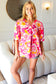 All That You Need Pink Floral Puff Sleeve V Neck Top