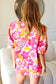 All That You Need Pink Floral Puff Sleeve V Neck Top