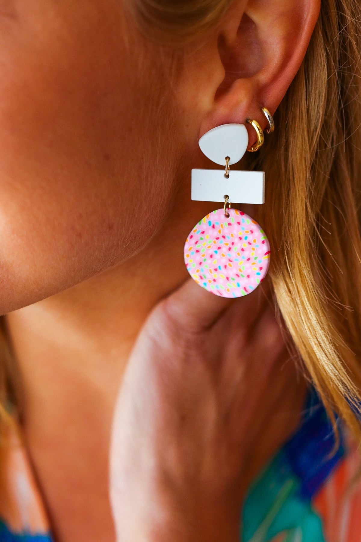 Porcelain & Sprinkles Geometric Dangle Earrings