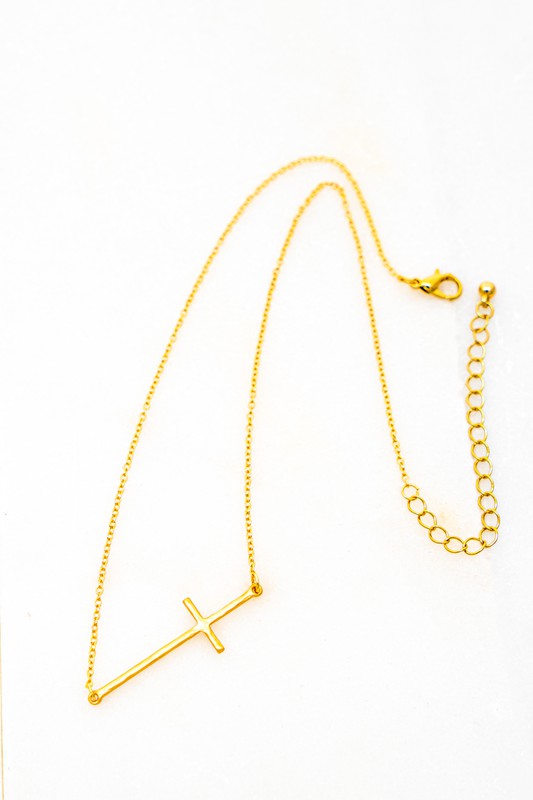 Hammered Sideways Cross Necklace