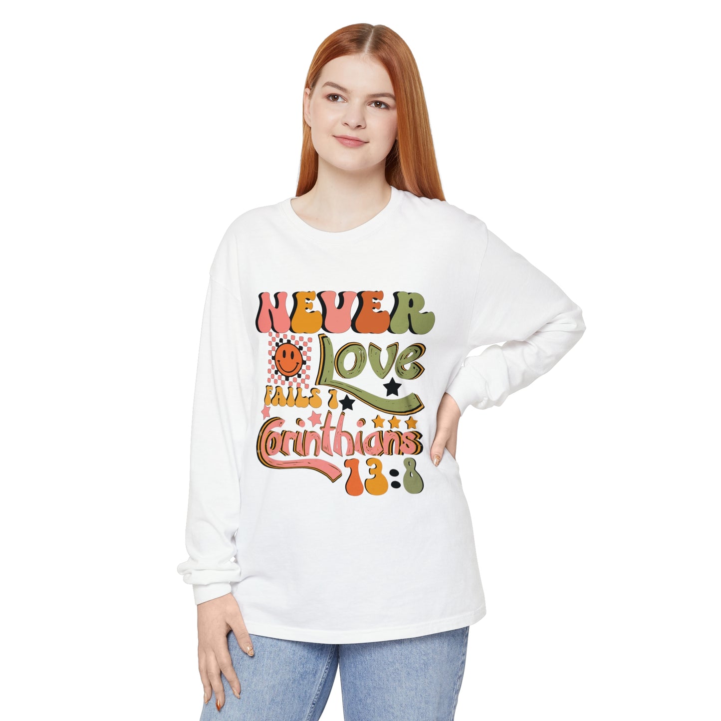 Love Never Fails Unisex Garment-dyed Long Sleeve T-Shirt