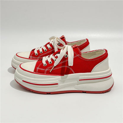 Lace-Up Round Toe Platform Sneakers RED