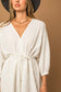 Blouson Seersucker Batwing White Dress