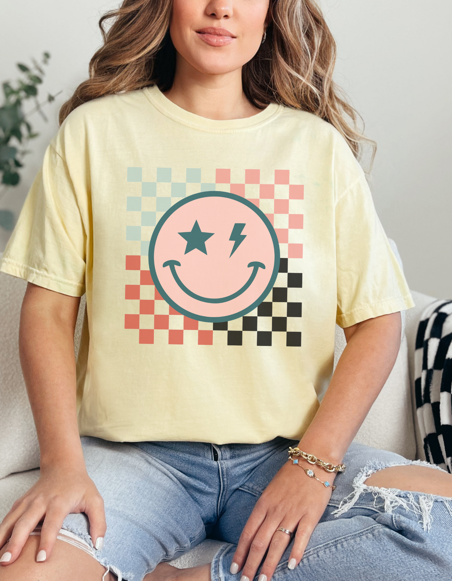 Happy Face Unisex garment-dyed heavyweight t-shirt