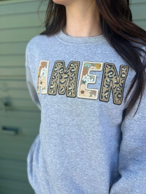 *PLUS* Faux Embroidery Amen Patch Sweatshirt