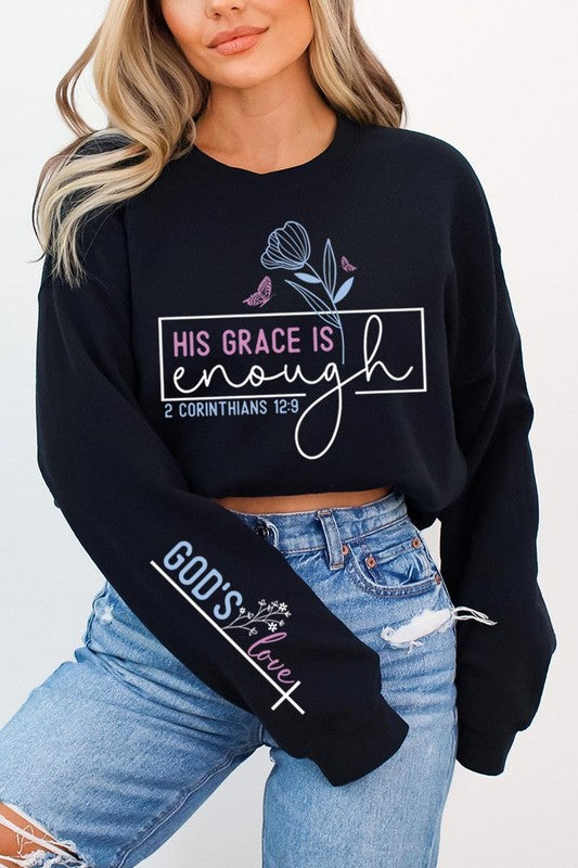 Grace is Enough Sleeve Graphic Fleece Sweatshirts