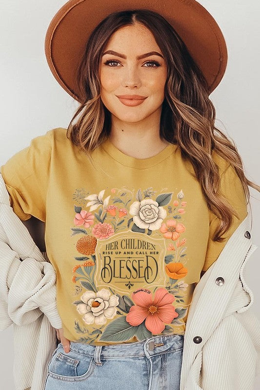 Blessed Floral Graphic T Shirts