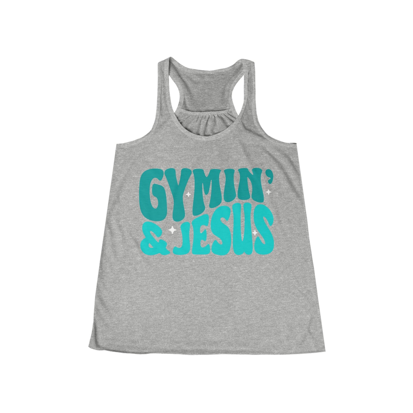 Gymin' and Jesus Blue Letter Women's Flowy Racerback Tank