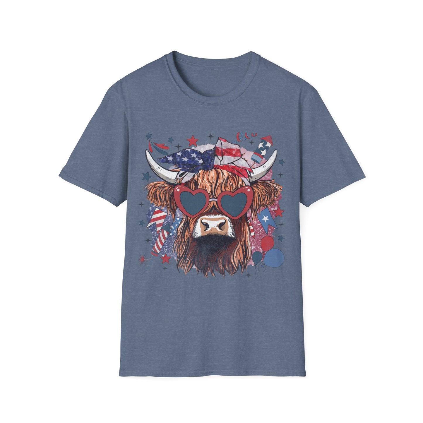 4th of July Highland Cow Tee Unisex Softstyle T-Shirt