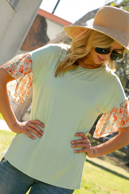 Solid Dizzy Floral Mixed Top