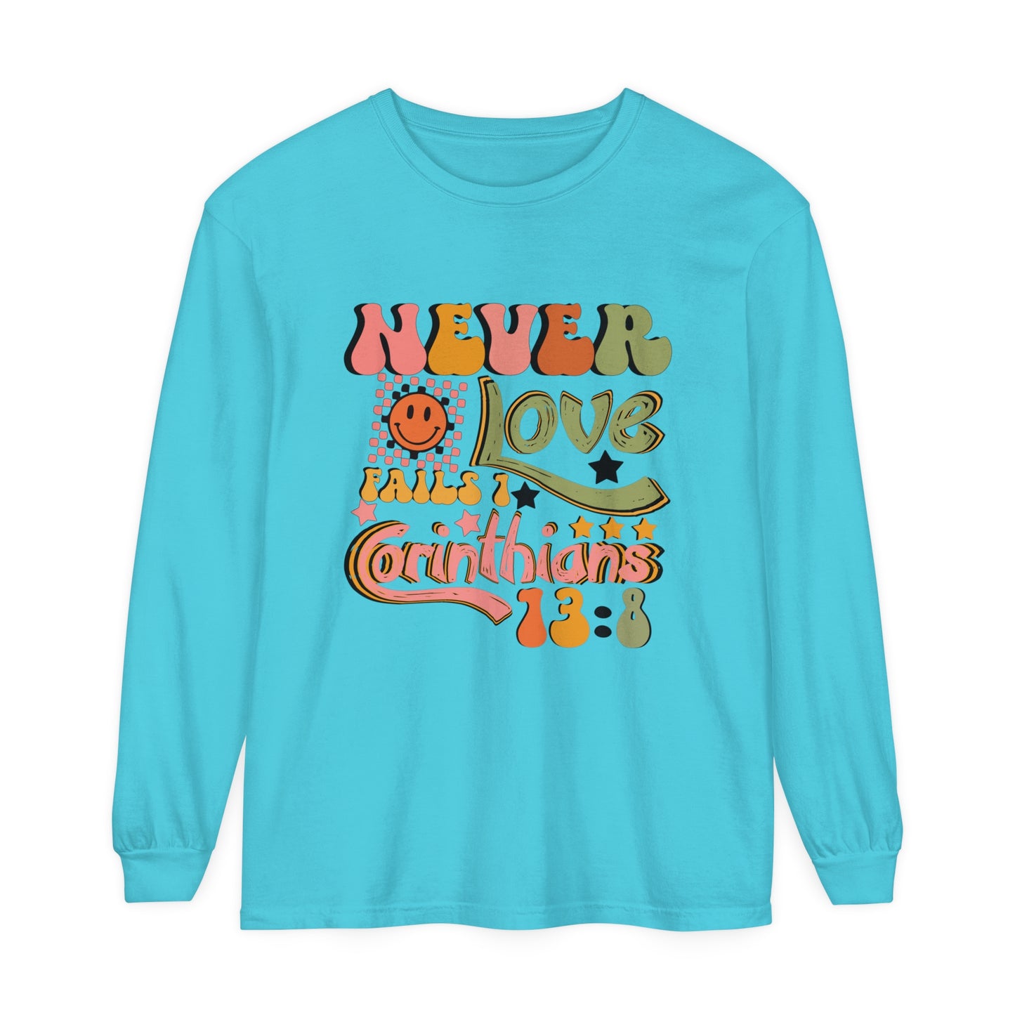 Love Never Fails Unisex Garment-dyed Long Sleeve T-Shirt
