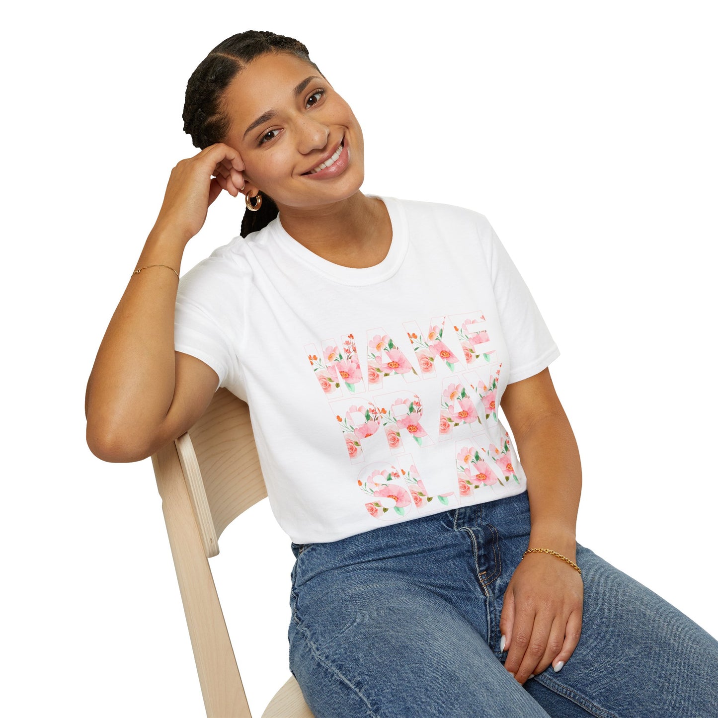 Wake Pray Slay Floral Unisex Softstyle T-Shirt