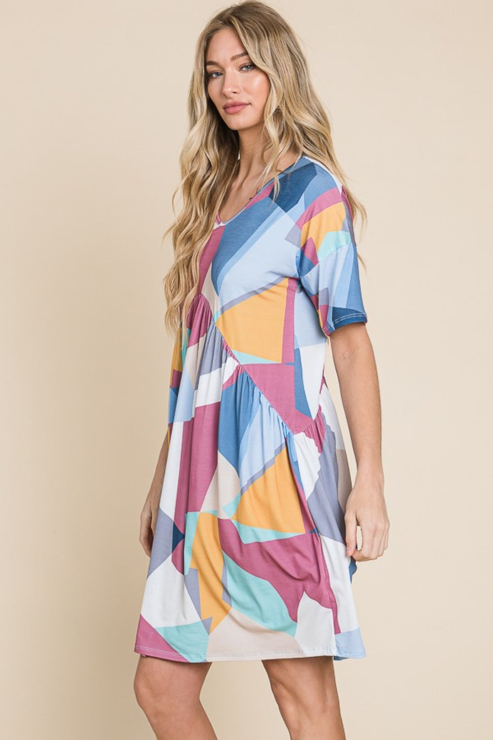 Ruched Color Block Short Sleeve Dress