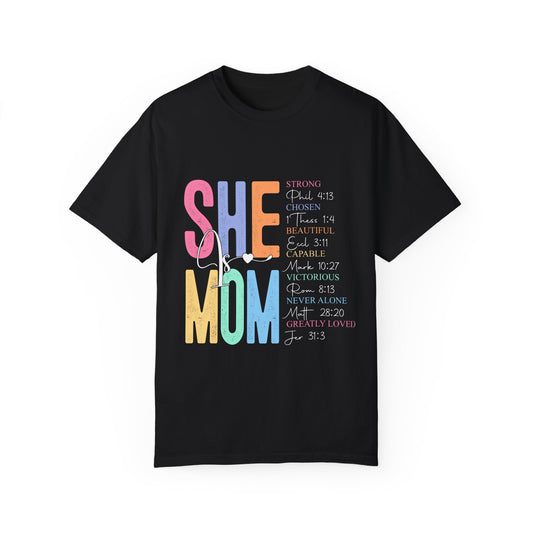 She is Mom White Letter Unisex Garment-Dyed T-shirt