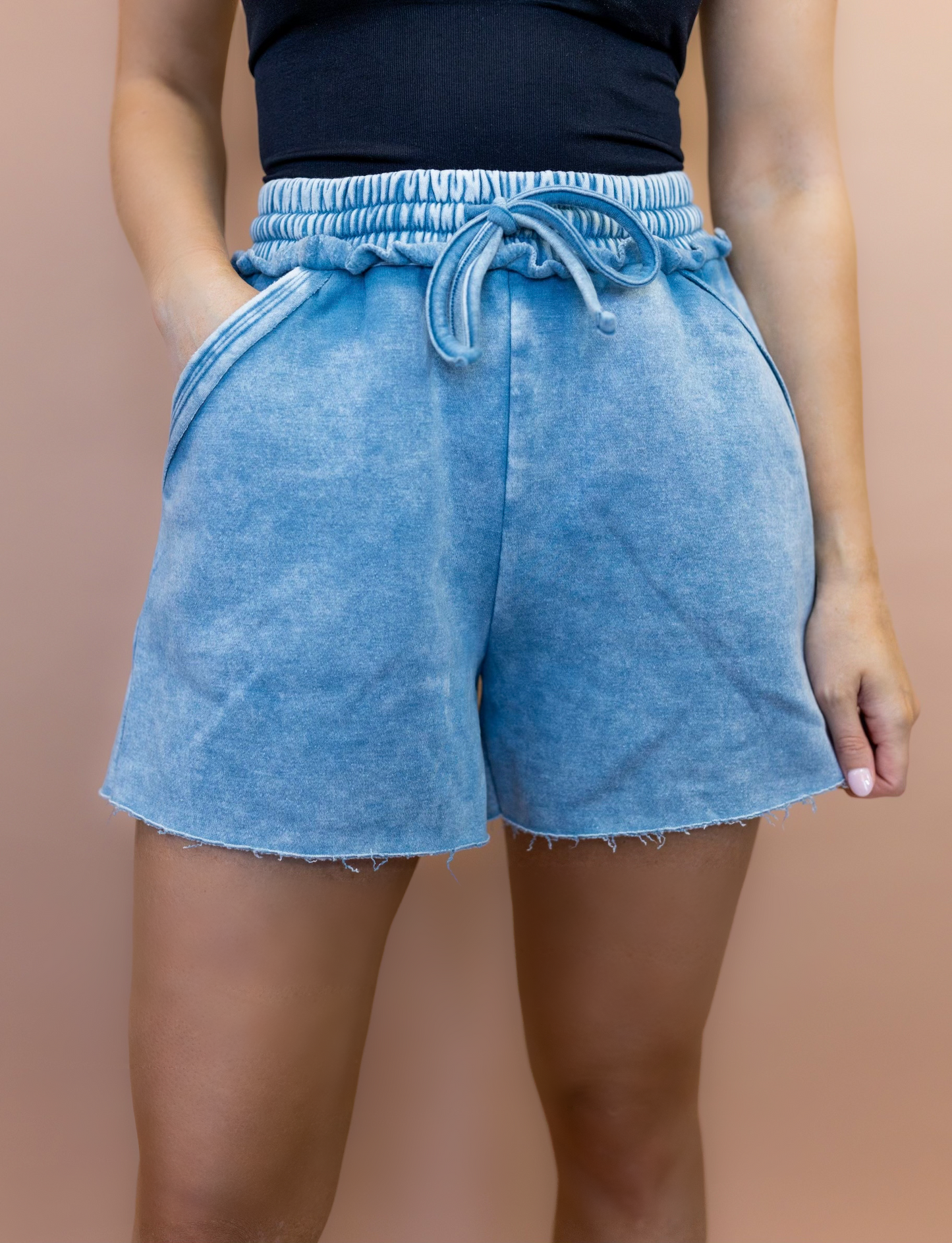 Nora Drawstring Shorts in Blue Grey