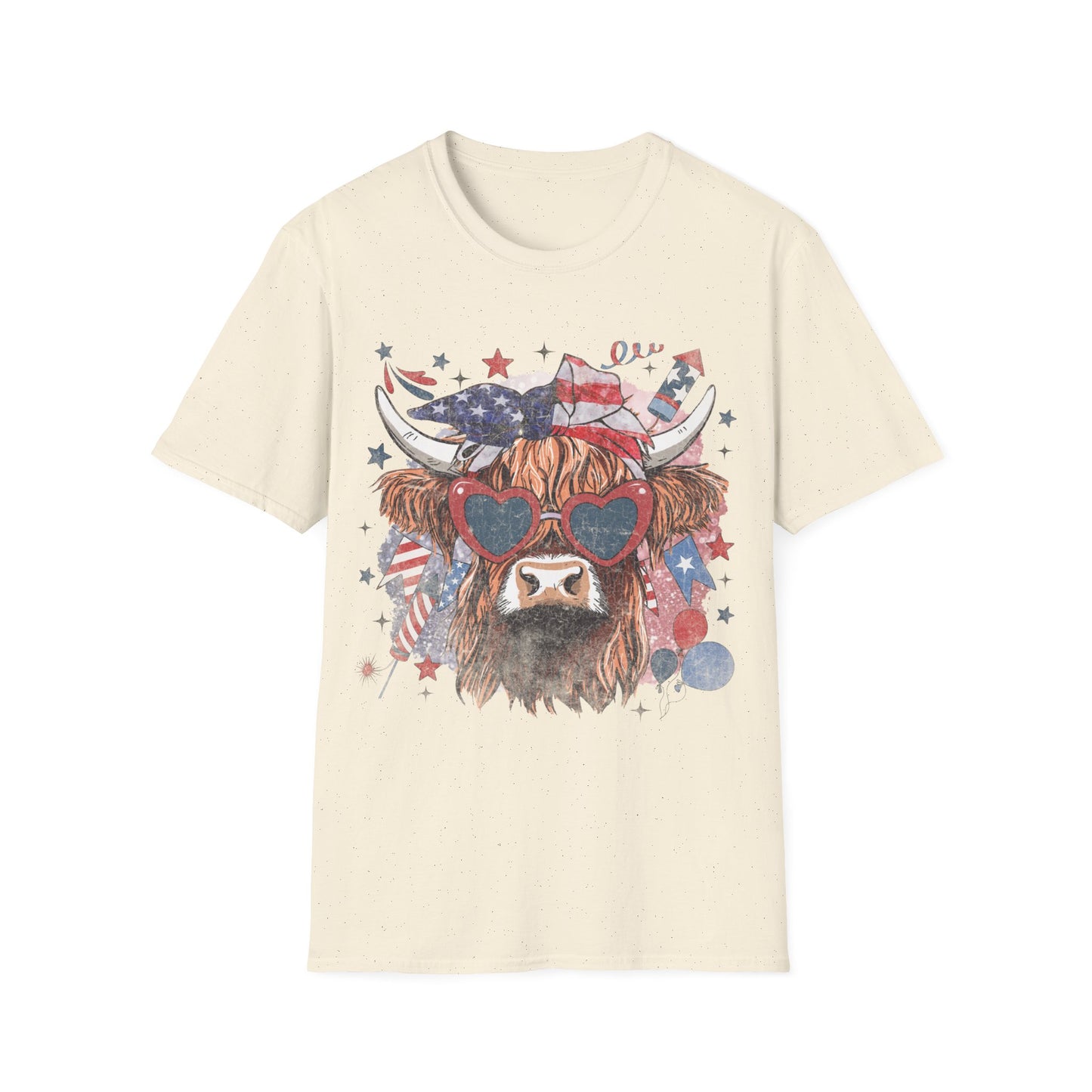 4th of July Highland Cow Tee Unisex Softstyle T-Shirt