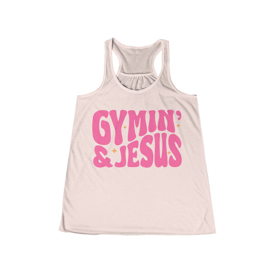 Gymin' and Jesus Pink Letter Women's Flowy Racerback Tank