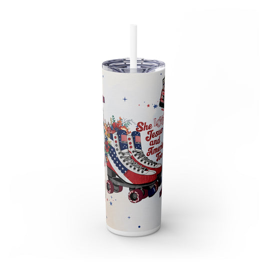 She Loves Jesus And America Too Skinny Tumbler with Straw, 20oz