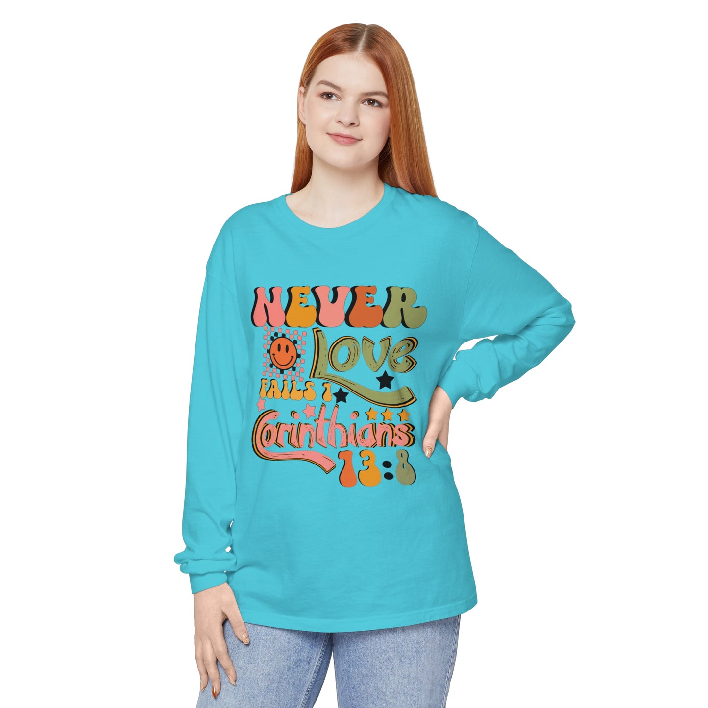 Love Never Fails Unisex Garment-dyed Long Sleeve T-Shirt
