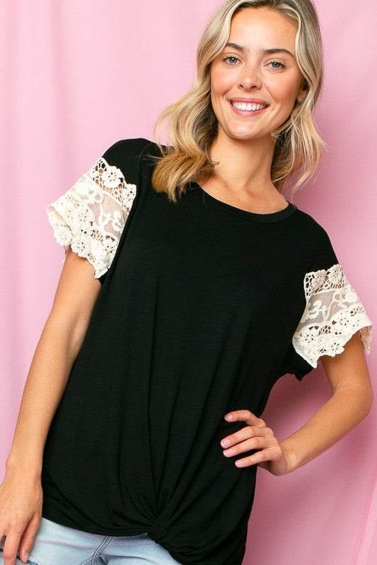 Solid Lace Sleeve Tunic Top