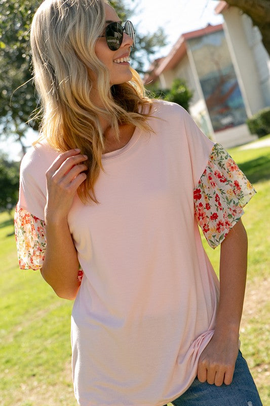 Solid Dizzy Floral Mixed Top