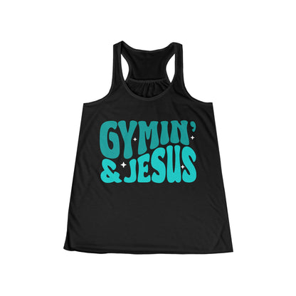 Gymin' and Jesus Blue Letter Women's Flowy Racerback Tank