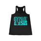 Gymin' and Jesus Blue Letter Women's Flowy Racerback Tank