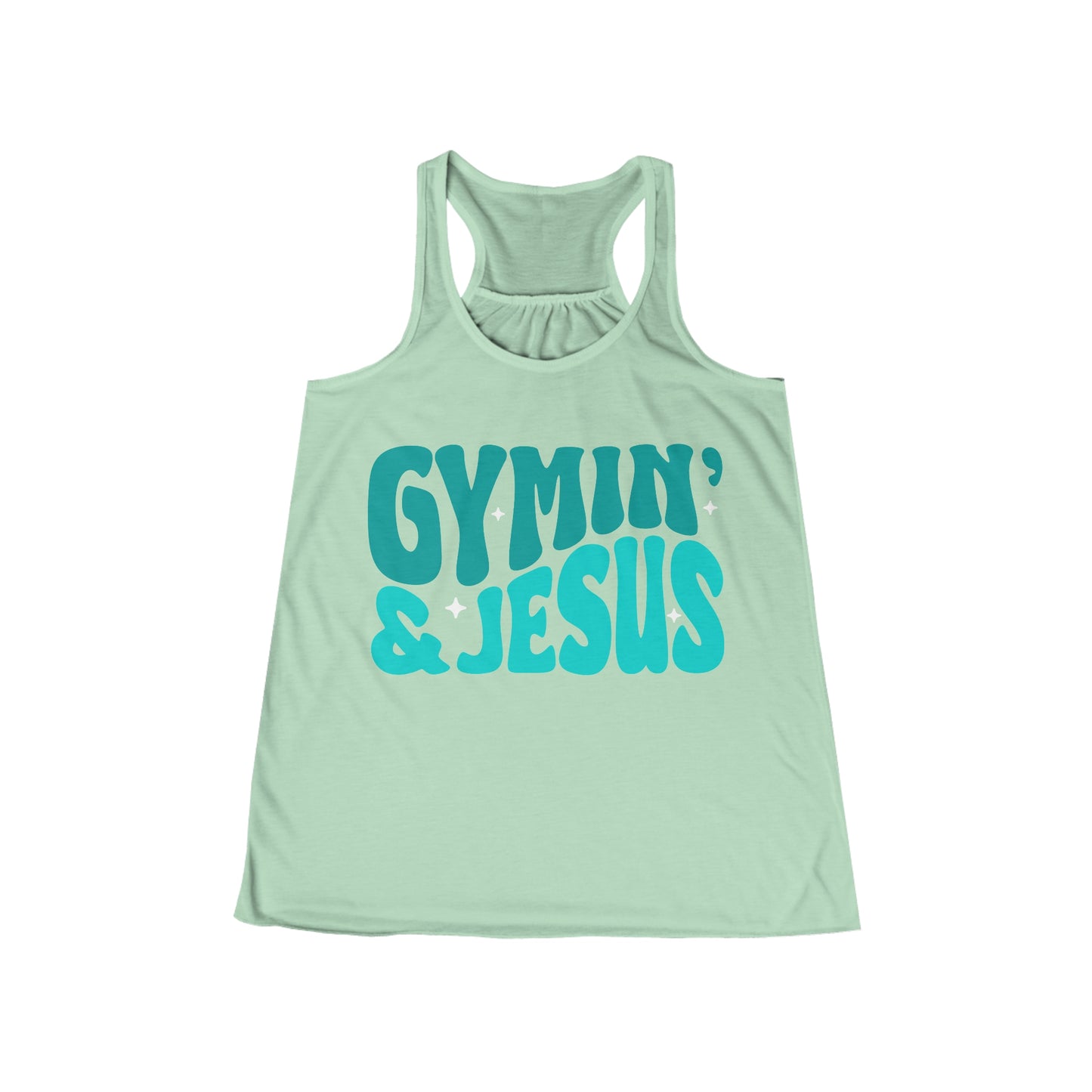 Gymin' and Jesus Blue Letter Women's Flowy Racerback Tank