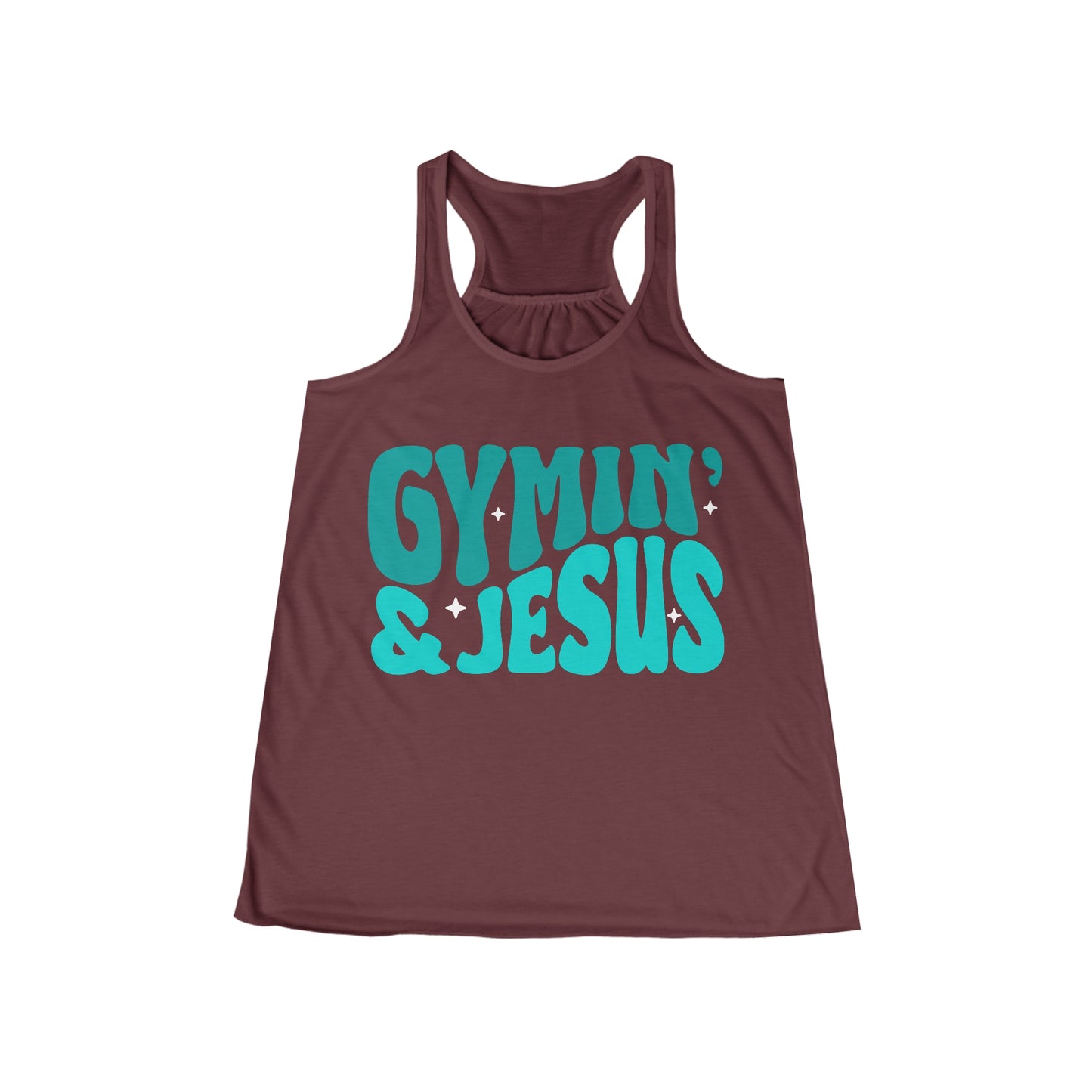 Gymin' and Jesus Blue Letter Women's Flowy Racerback Tank