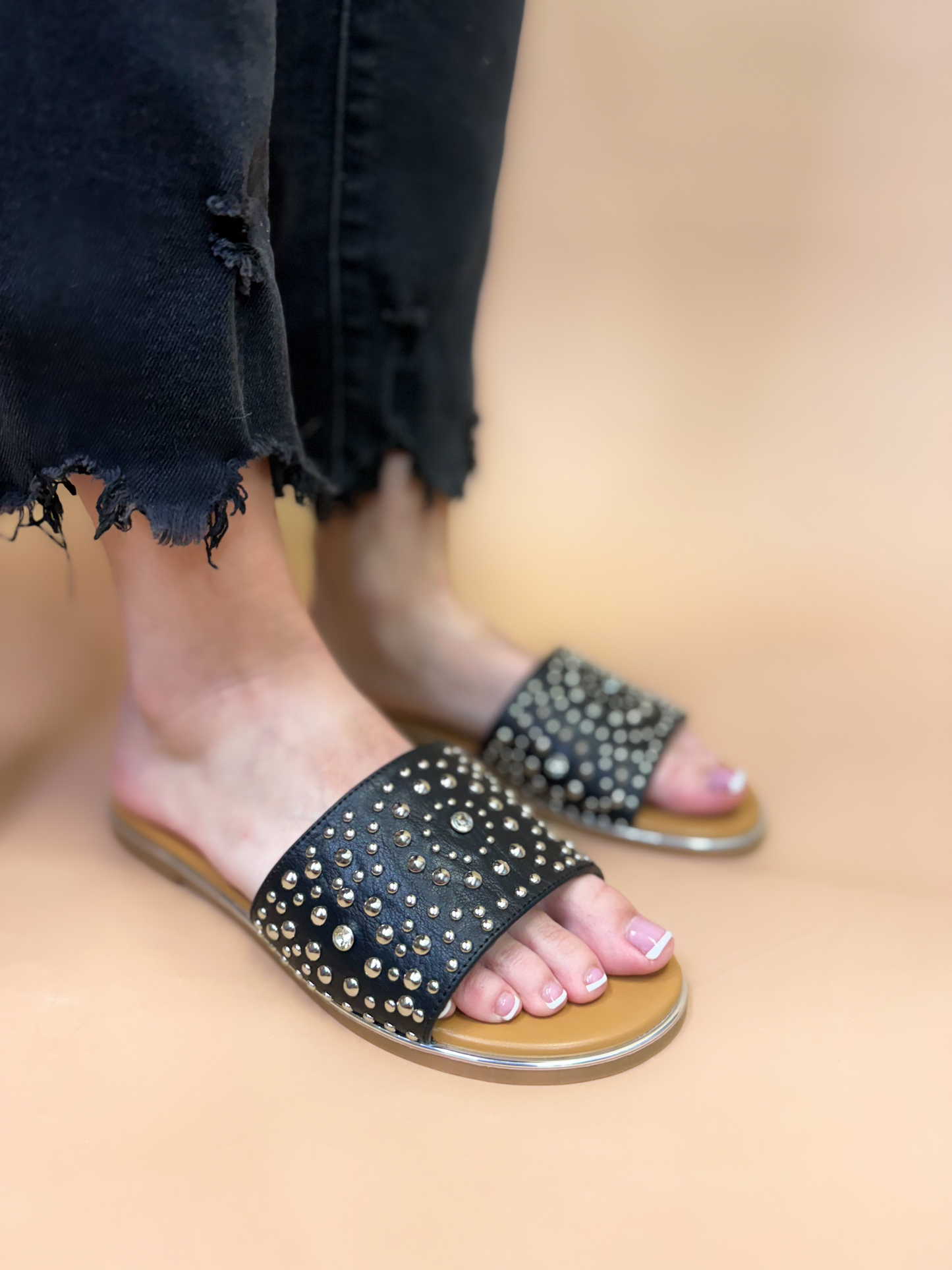 Simone Studded Slide in Black