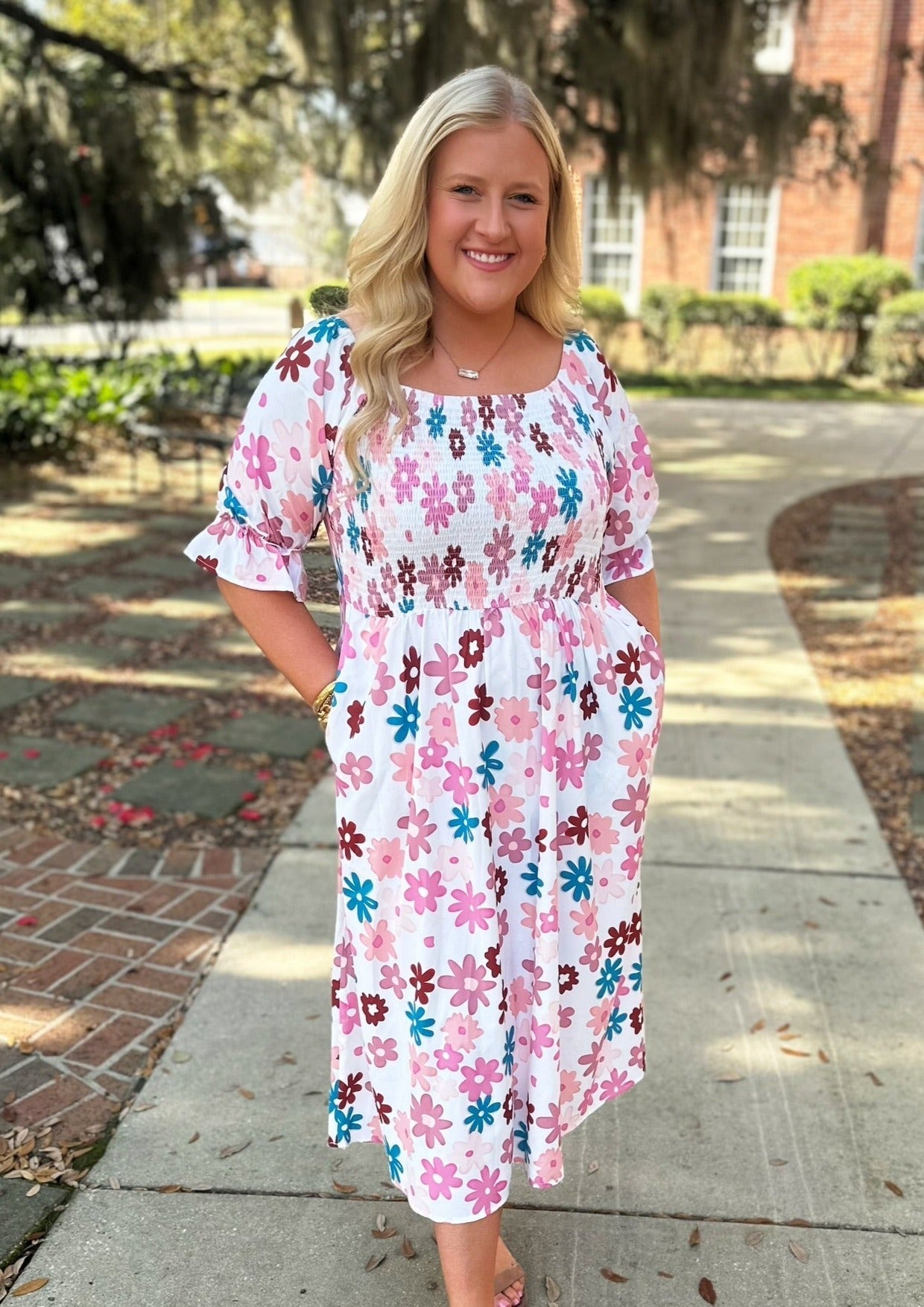 Smocked Plus Size Floral Dress