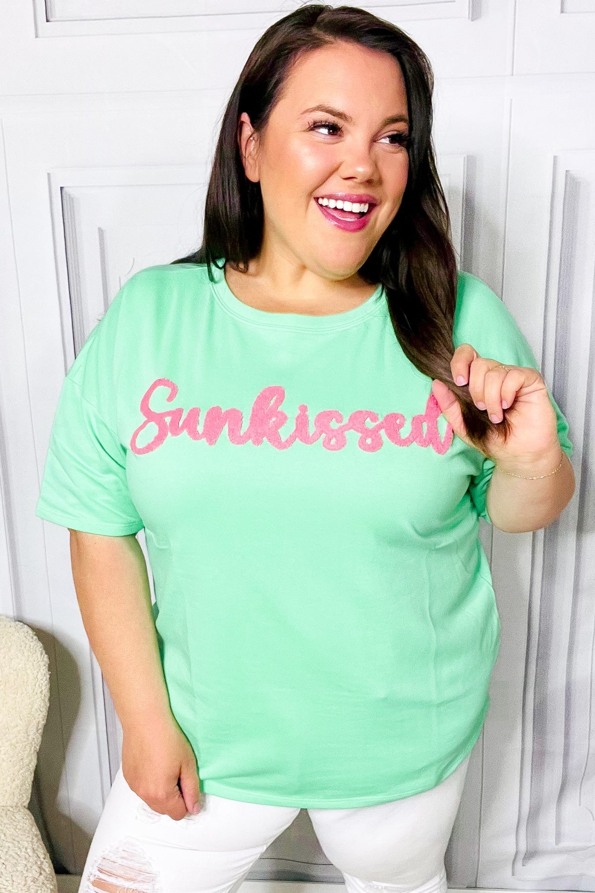 Spunky Mint "Sunkissed" Embroidered French Terry Top