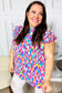 Eyes On You Multicolor Abstract Print Mock Neck Flutter Sleeve Top