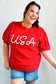 USA Red Knit Embroidery Puff Sleeve Sweater Top
