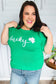 Lucky Lady Shamrock Green Sequin Puff Sleeve Knit Top