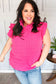 Glamorous In Hot Pink Textured Ruffle Mock Neck Top
