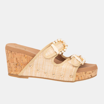 Brianna Women's Cork Design Wedge Platform Raffia Neutral